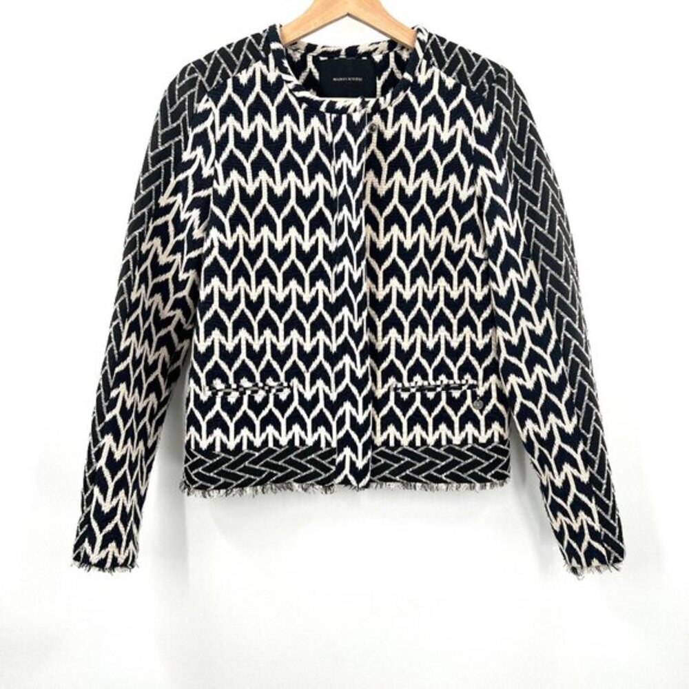 Maison Scotch ikat cropped full zip front blazer jacket fringe coastal grandma S